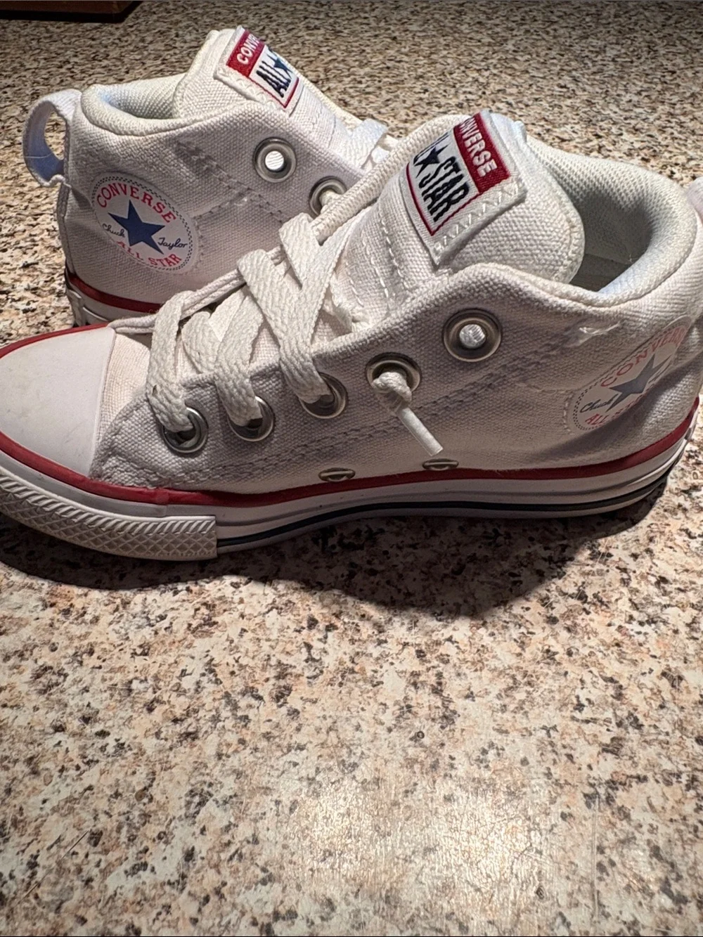 Converse Kids White mid Top Sneakers with Red Trim